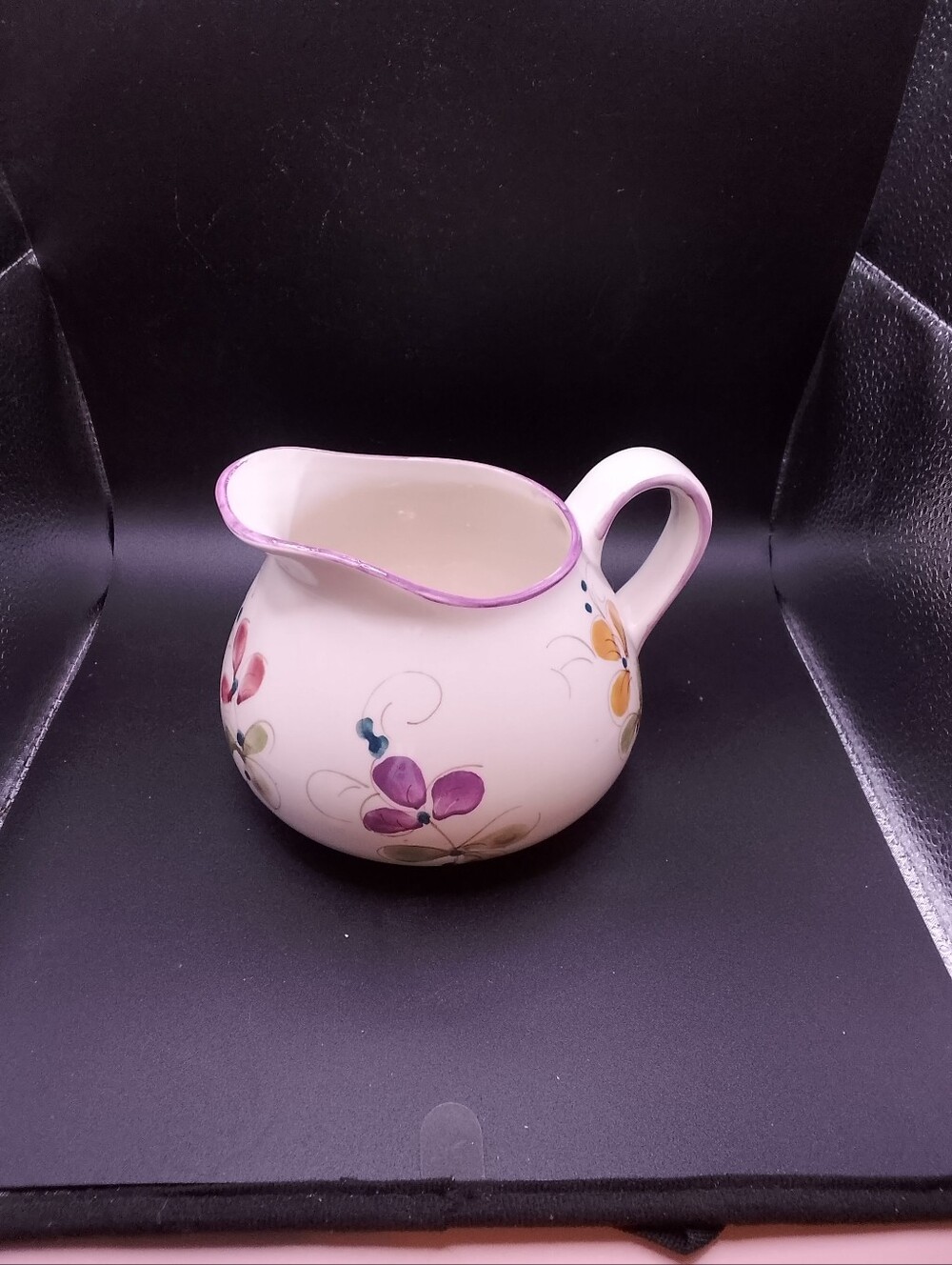 Hand Painted In Portugal Sqwatty Pitcher/Gravy Boat Florals